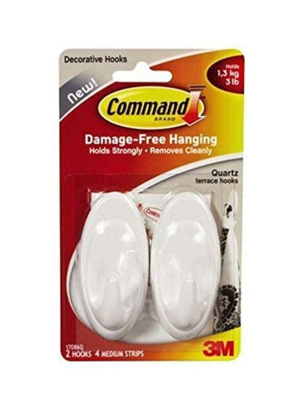 Command Terrace Hooks Set with Strips, 6 Pieces, White