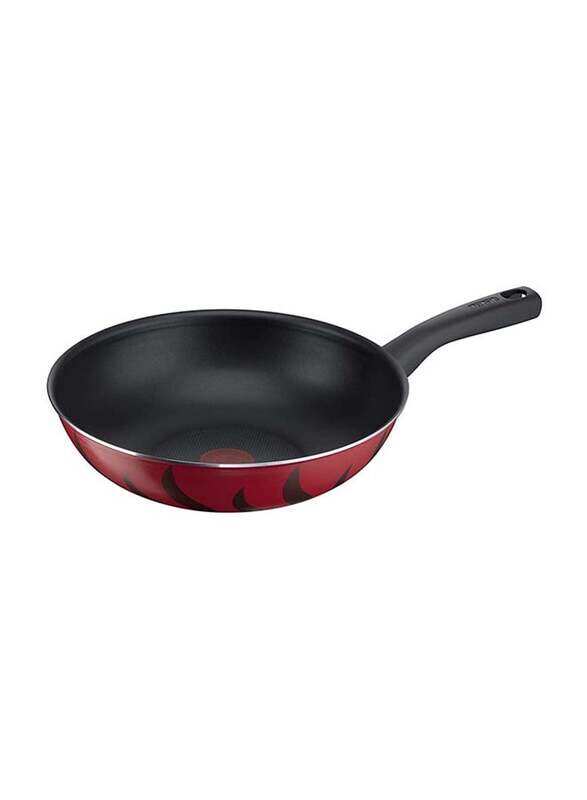 

Tefal G6 Tempo Flame Non-Stick Wok Pan with Thermo-Spot, 28cm, Red/Black