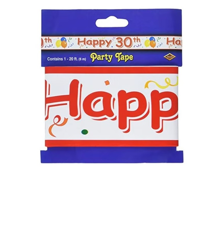 Beistle Happy 30th Birthday Party Tape, Multicolour, 6 Meter