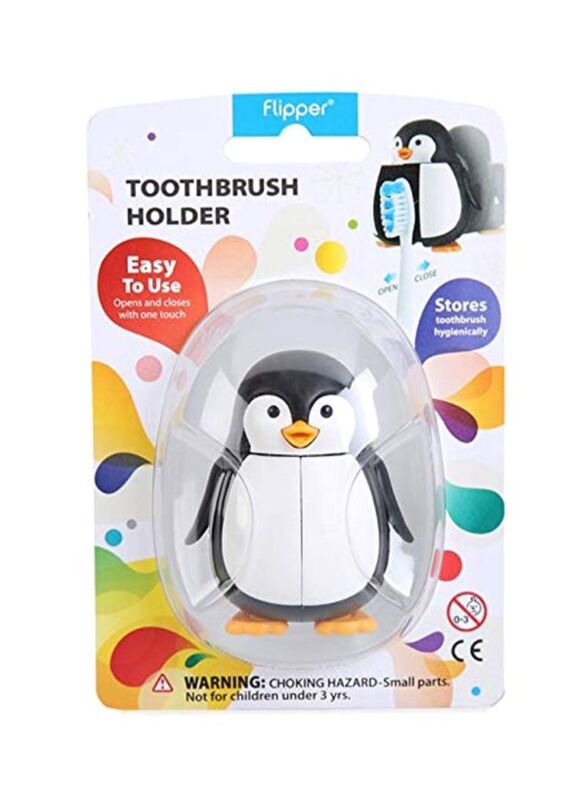 Penguin Designed Toothbrush Holder for Kids, White/Black