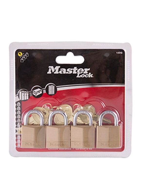 Master Lock 30mm Brass Padlock with Steel Shackle Set, 4 Piece, Gold