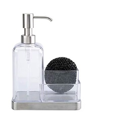 Generic Soap Dispenser with Sponge Caddy, Silver/Clear, 16.7 x 25.7 x 15.4 cm