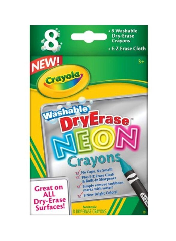 Crayola 8 Pieces Dry Erase Washable Neon Crayons, Multicolour