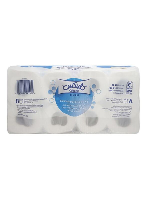 Kleenex Cottonelle Dry Soft Toilet Tissues Roll, White, 8 Pieces