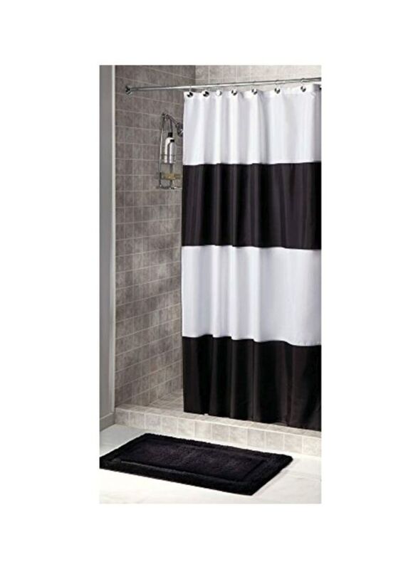 iDesign Wide Stripe Pattern Shower Curtain, 72 x 72-inch, Black/White