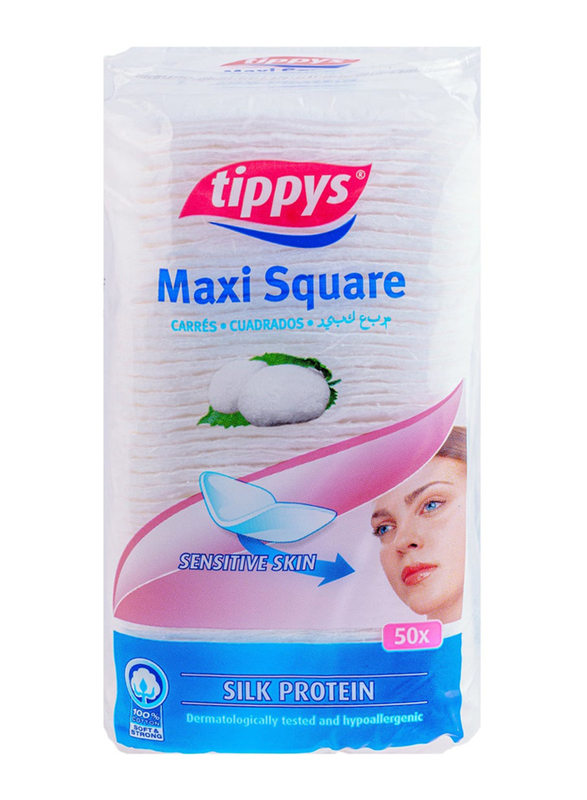 

Tippys Maxi Square Silk Protein Cotton Pads, 50 Pieces, White