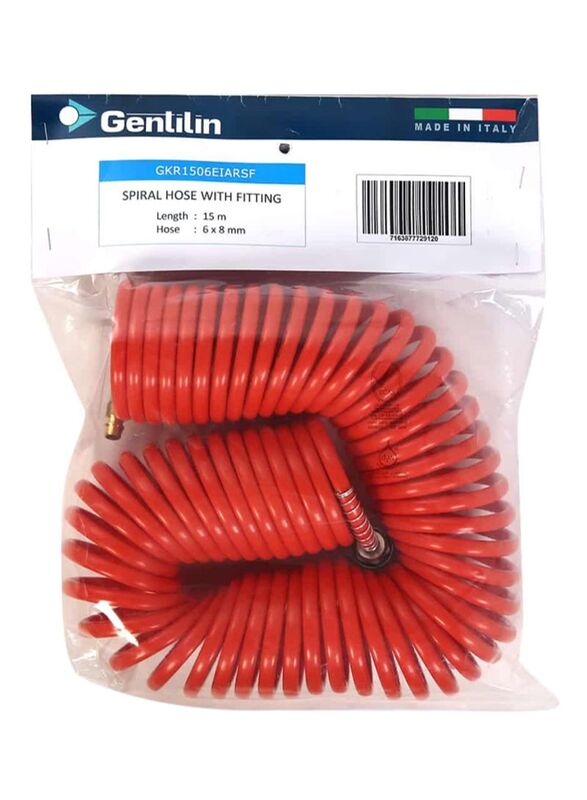 Gentilin 15-Meter Spiral Air Hose with Fitting, Orange