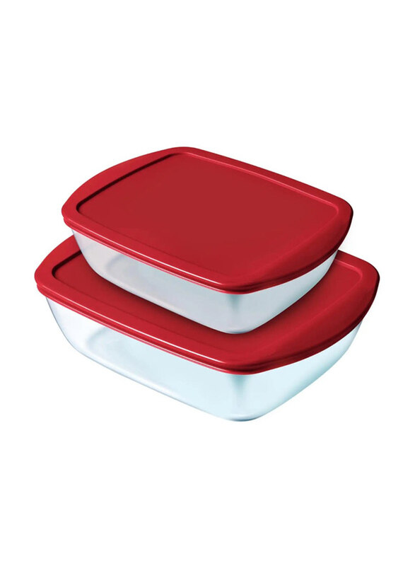 

Pyrex 2-Piece Cook & Store Food Storage Container Set, Clear/Red