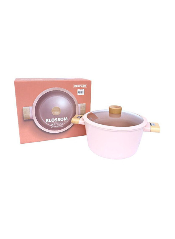 

Neoflam 2.7 Ltr Blossom Low Stockpot Round Casserole, BLOSSOM24, Beige/Sandy Pink