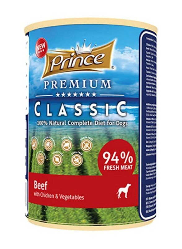 

Prince Premium Classic 94% Fresh Meat Beef Dog Wet Food, 400g