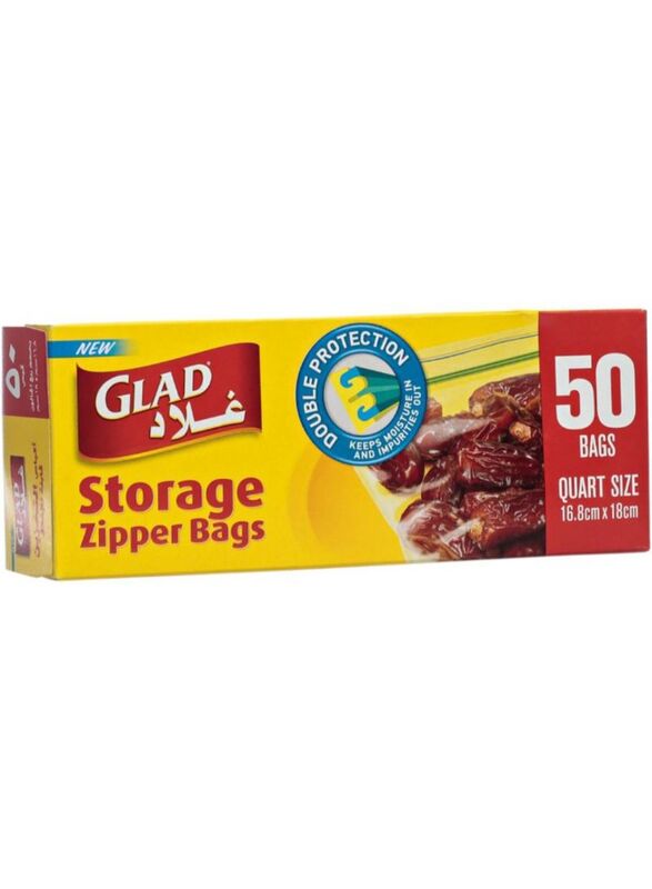 Glad Double Protection Storage Zipper Bag, 50 Piece