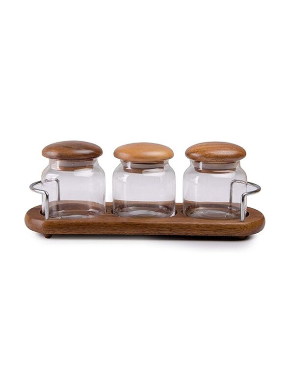 

Billi 3-Pieces Glass Canister Set With Tray, Clear