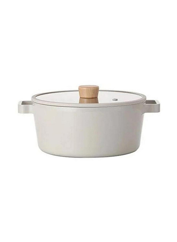 

Neoflam 26cm Fika Cast Stock Pot Round Casserole with Glass Lid, FIKA26CM, Beige