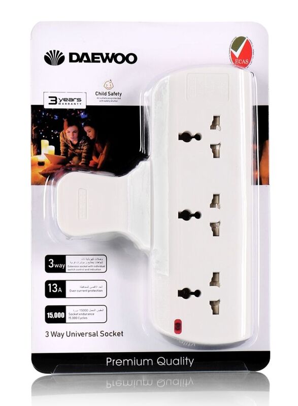 Daewoo 3 Way Universal Extension Socket, White