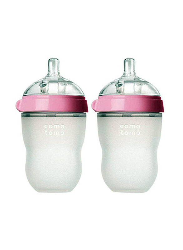 

Comotomo Silicone Baby Feeding Bottle Set, 2 x 8oz, Clear/Pink