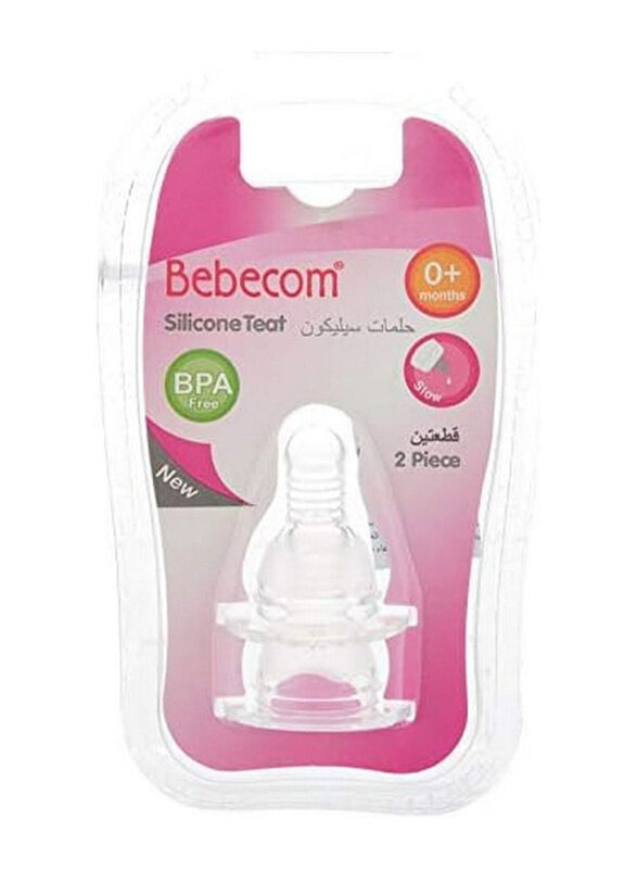 

Bebecom Silicone Teat for Babies, 2 Pieces, 0+ Months, Clear