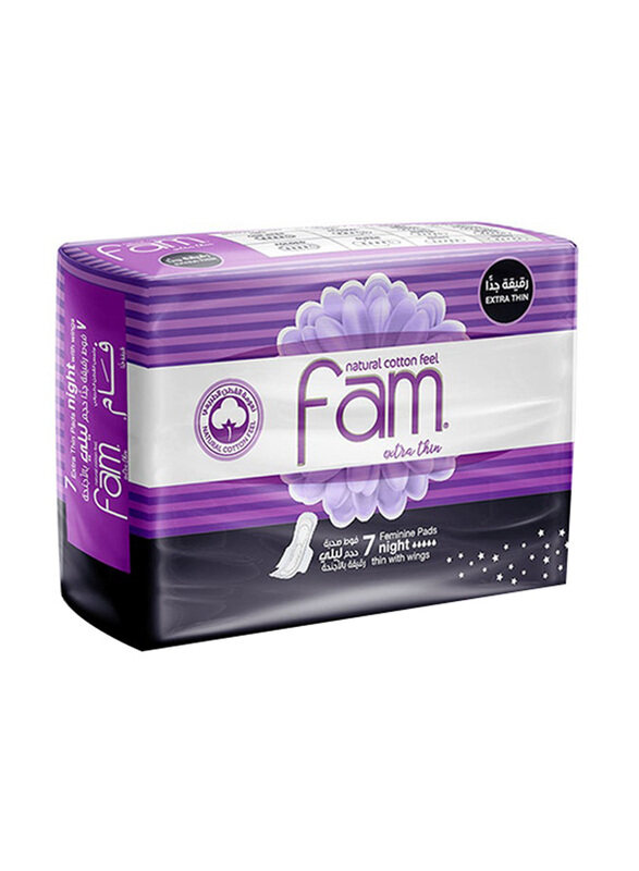 

Fam Feminine Napkins Extra Thin Night with Wings Pads, 7 Pieces