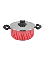 Tefal 28cm Non-Stick Tembo Cauldron Cooking Pot, Red/Silver/Black