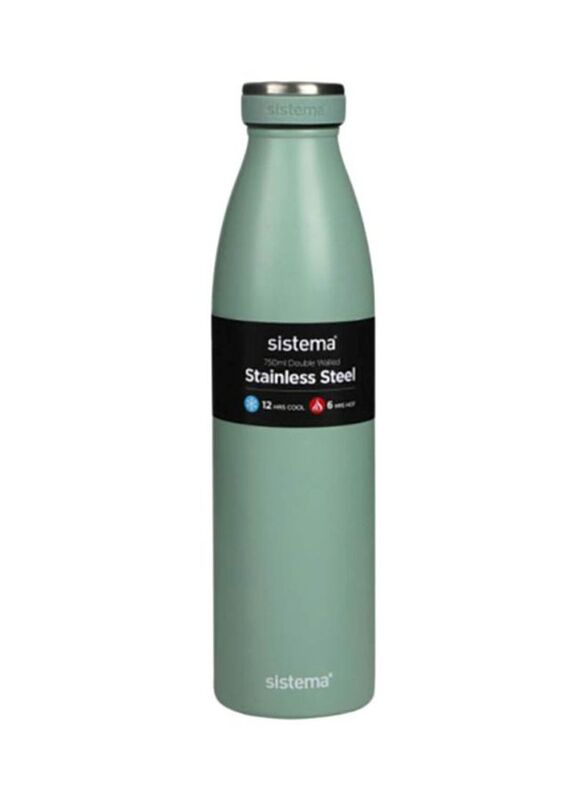 Sistema 750ml Double Walled Stainless Steel Water Bottle, Green