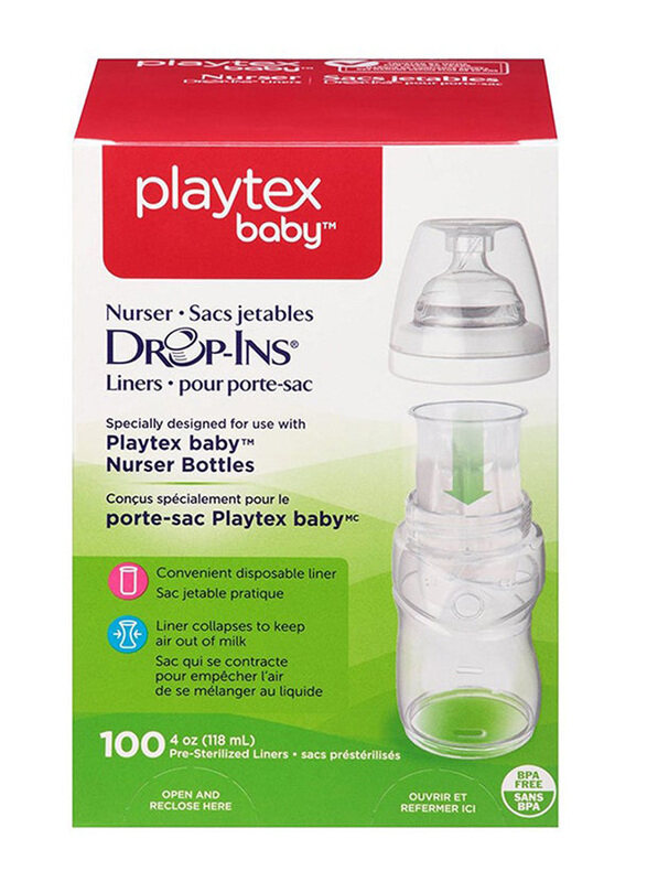 

Playtex Baby Bottle Liners Drop, 100 Pieces, Clear