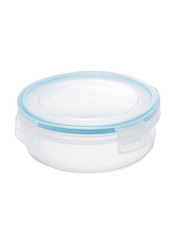 

Addis 570ml Clip And Close Plastic Round Lunch Box, Clear/Blue