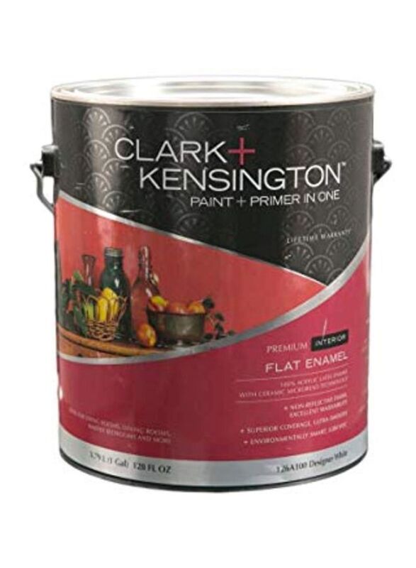 Clark + Kensington Interior Flat Enamel Paint and Primer, White, 3785ml