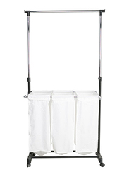 Triple Sorter Laundry Center with Hanging Bar, Multicolour