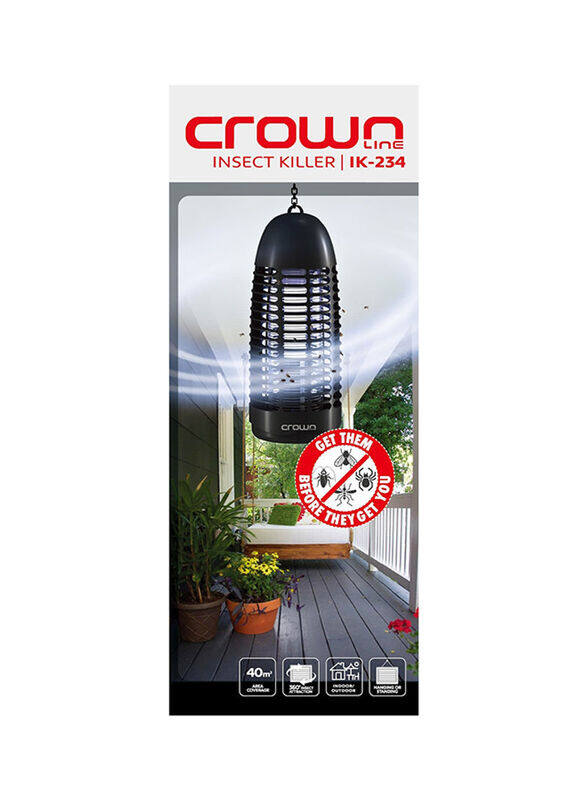 

Crownline Electric Insect Killer, 220-240V, 50/60 Hz, Class II,18W, IK-234, Black