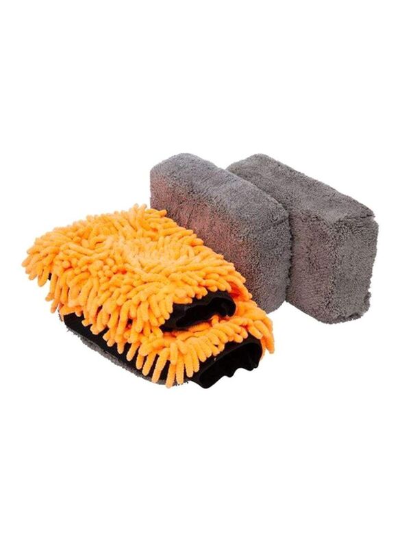 HMW 4 Piece Car Wash Mitt & Sponge Kit, Multicolour