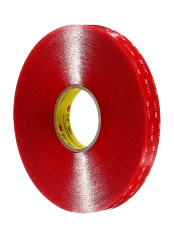 3M VHB Double Sided Heavy Duty Clear Acrylic Sponge Tape, 19 x 11000mm, Red