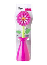 Vigar Flower Power Dish Washing Brush with Stand, Pink/Green
