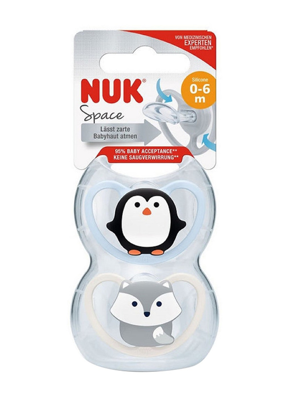 

Nuk Space Silicone Soother, 2 Pieces, 0-6 Months, Multicolour