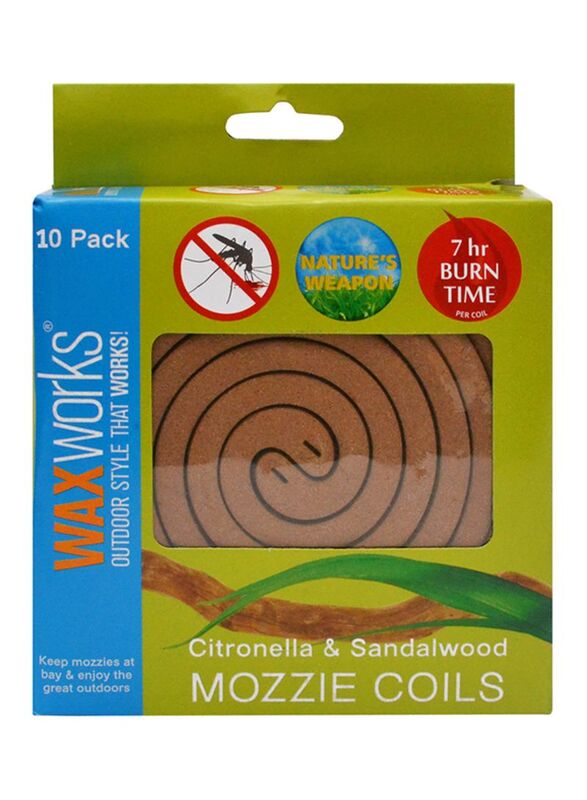 Wax Works Citronella & Sandalwood Mosquito Coil Set, 10 Piece, Brown