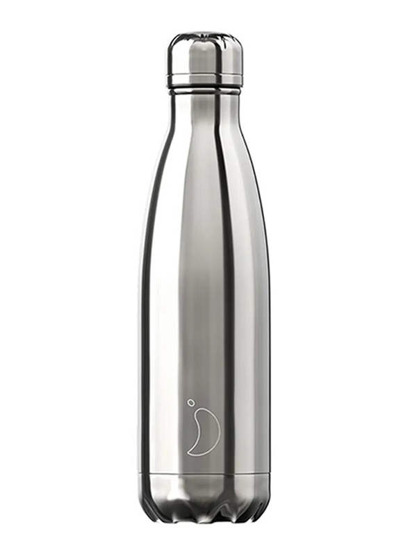 Chilly's 500ml Stainless Steel Chrome Water Bottle, Silver