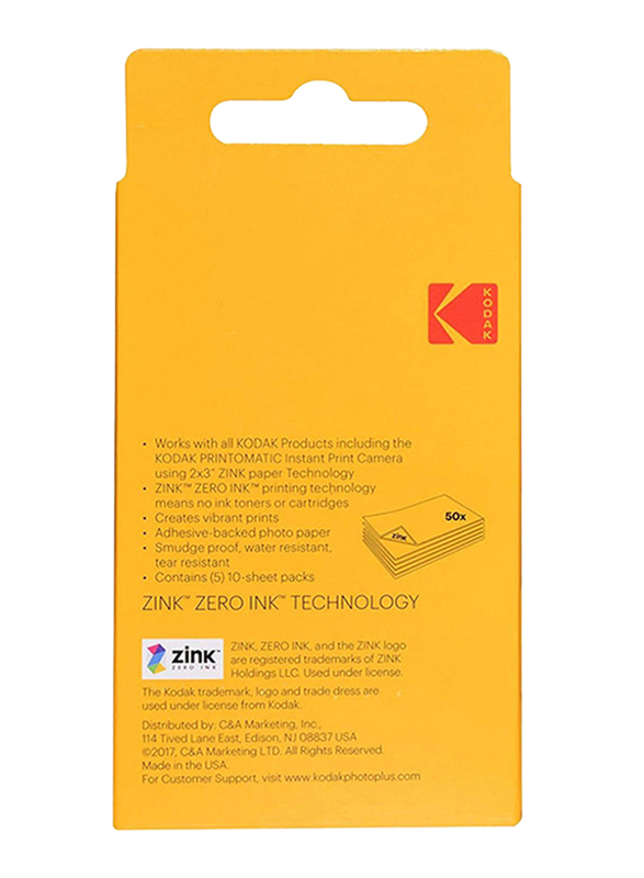 Kodak Sticky Backed Zink Photo Paper, 50 Sheets, A5 Size