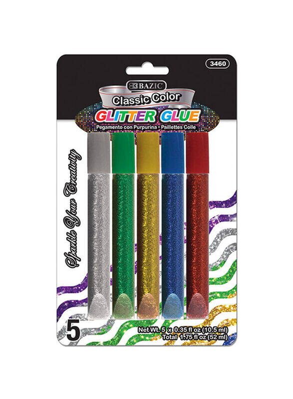 

Bazic Classic Glitter Glue Pen, 4 Pieces x 10.5ml, Multicolour