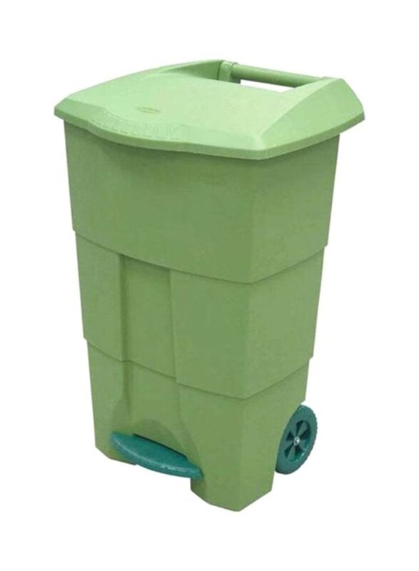 Cosmoplast 100L Step-On Waste Bin with Pedal and Wheels, Green