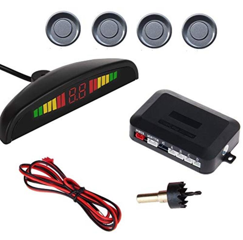 LED Car Auto Reverse Assistance Backup Radar Detector System and Car 4 Parking Sensors, Black