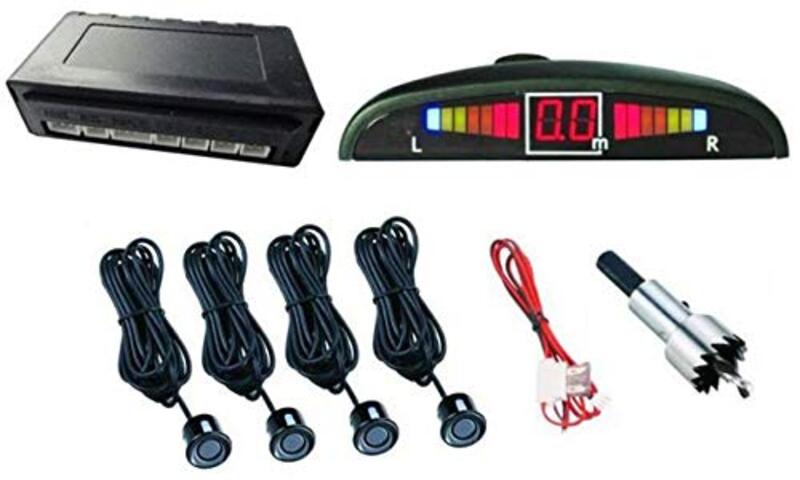 LED Car Parking Sensor and Monitor Auto Reverse Backup Radar Detector System With Backlight Display, 4 Sensors, Black