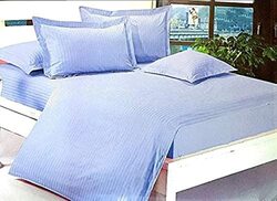 umeema Soft Cotton Striped Duvet Cover Set, Fitted Bedsheet with Pillowcases, 6 Pieces, King Size ( Blue 220x240cm)