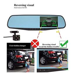 170 Wide Angle Front and Rear Mirror Car Dashboard Camera With G-Sensor Loop Recording, Black