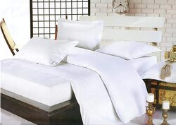 umeema Soft Cotton Striped Duvet Cover Set, Fitted Bedsheet with Pillowcases, 6 Pieces, King Size ( White 220x240cm)