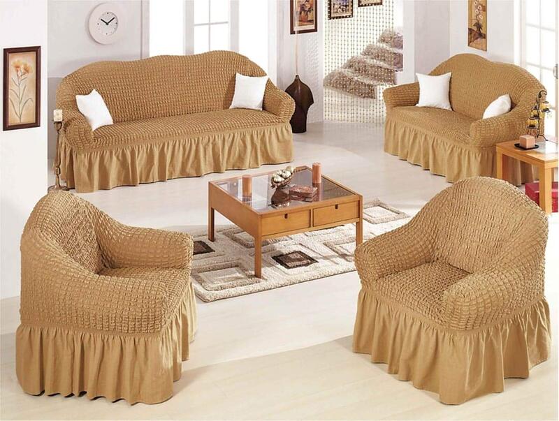King Queen 7 Seater Sofa Cover, Beige