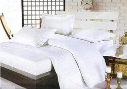 Umeema 6-Piece Super Soft Cotton Striped Duvet Cover Set, 1 Fitted Bedsheet + 5 Pillow Cases, King, White