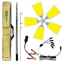 360° Light Outdoor Telescopic Camping Rod Floodlight, 120W, 12000lm, 5 Lamp Panels, Multicolour