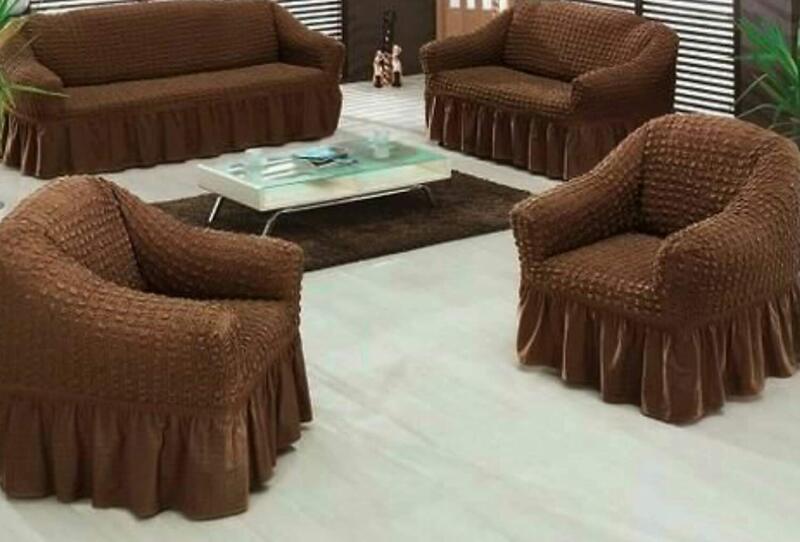 Turkish Model Sofa Cover Set, 4 Pieces, Brown