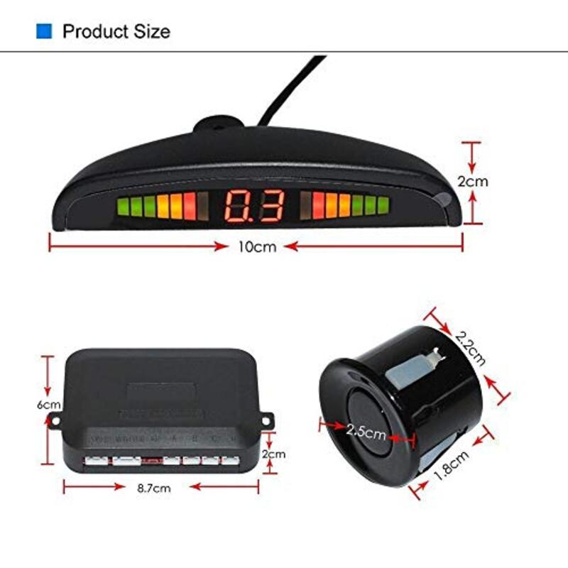 Car Reverse Backup Radar System with 4 Parking Sensors/LED Display and Sound Warning, Black