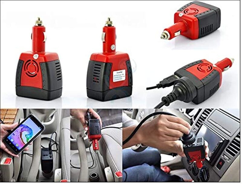 12V DC to 220V AC and USB 5V Car Power Inverter, Multicolour