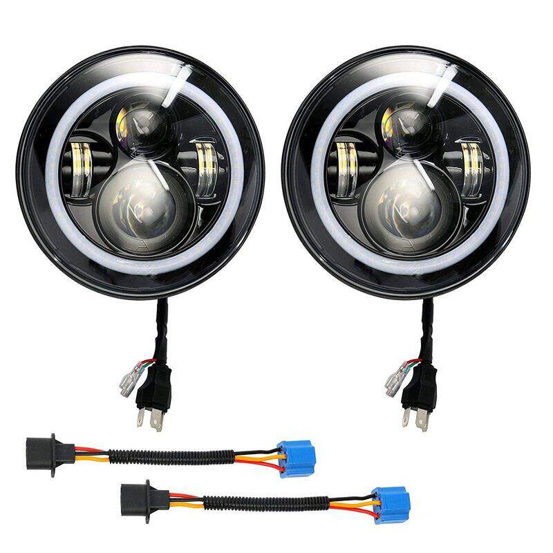 

Global Online 7-Inch Round LED Headlight H4 High Low Beam Headlamp Bulb for Jeep Wrangler JK TJ LJ CJ, 2 Pieces