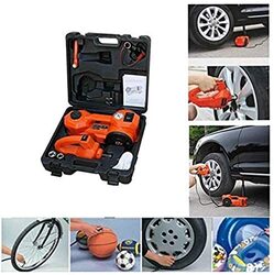 Toby's 3-in-1 5 Ton Light Electric Car Hydraulic Floor Jack with Built-in Tyre Inflator Pump & LED Light, Orange Black